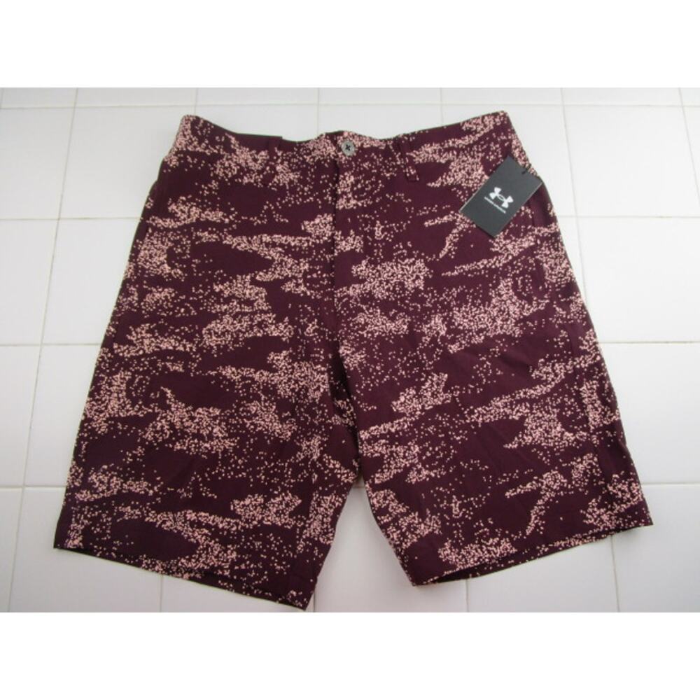 Under Armour Golf Printed Shorts 10" Inseam Maroon Mens Size 32 Performance Tech